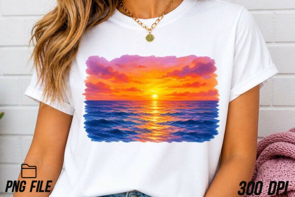 Capture Golden Hour: Hand Painted Sunset Ocean Texture PNG
