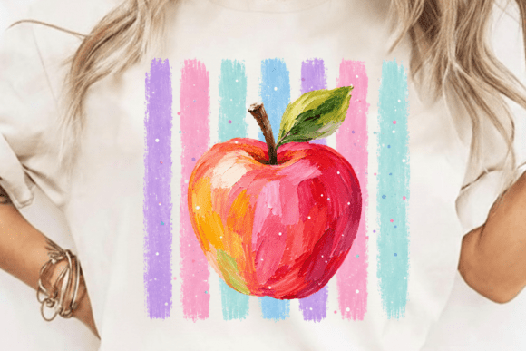 Coastal Apple Stripes Teacher PNG: Retro Graduation Charm