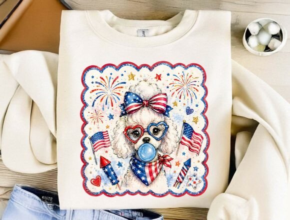 Patriotic Poodle PNG: A Graphic for Coquette American Pride