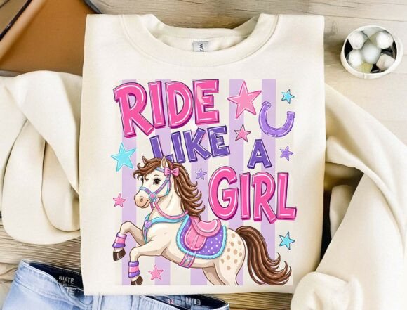 Ride Like a Girl Horse PNG: A Whimsical Design Asset for Equestrian Brands