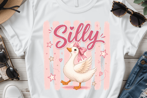 Silly Goose Girl PNG: A Playful Goose with Bow Tee Design